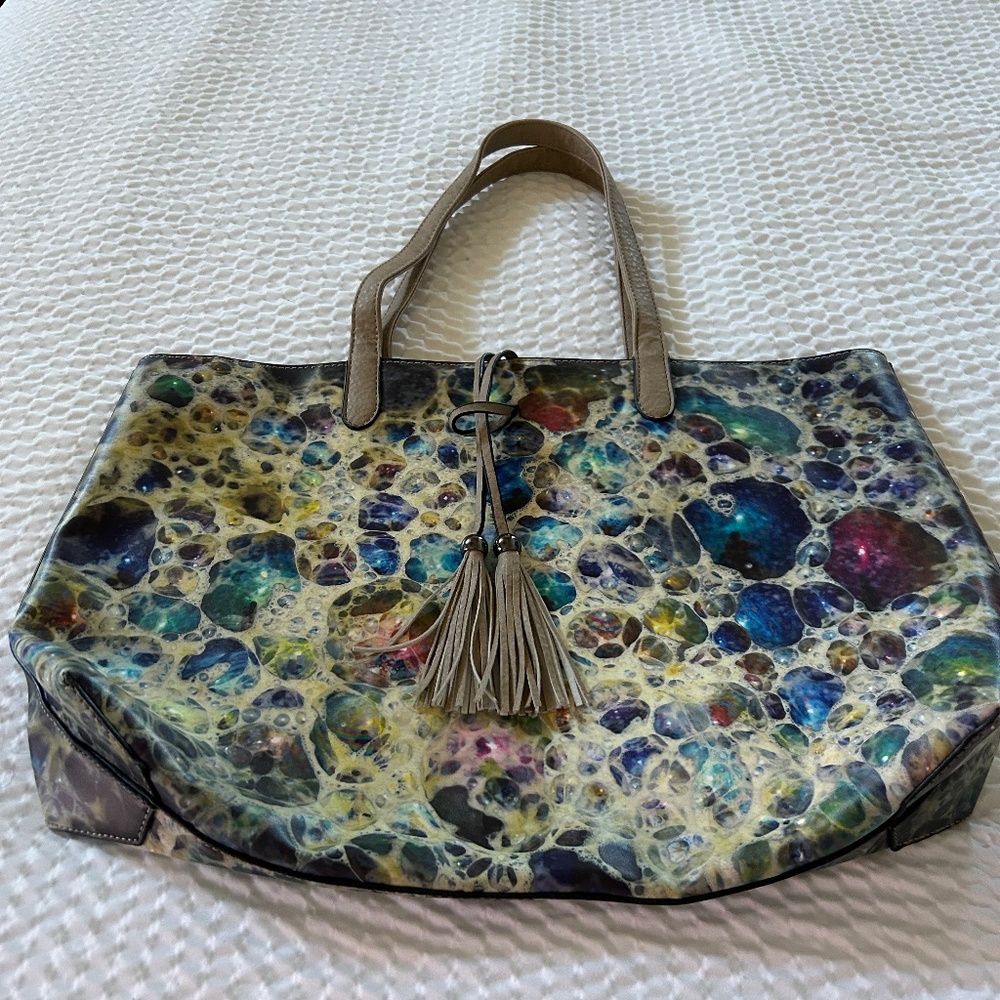 Multi-Colored Faux Leather Bag.
